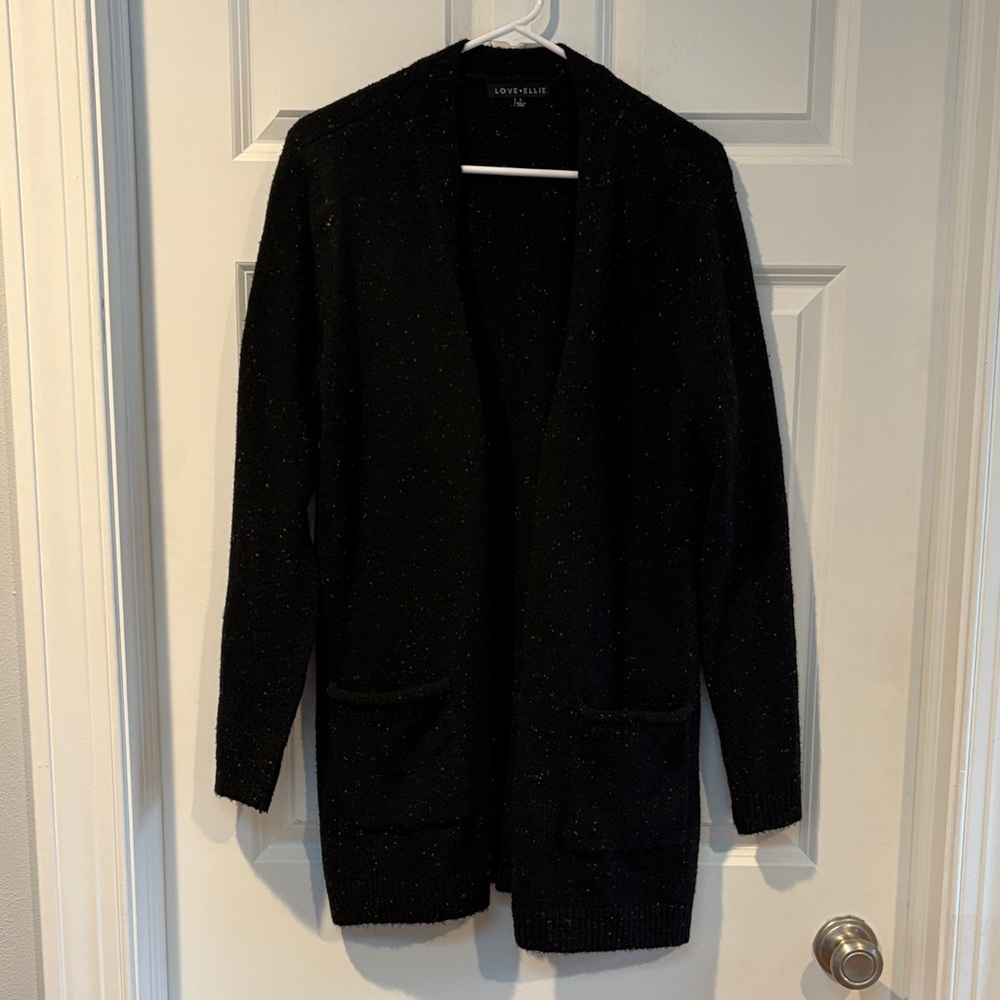 Love Ellie Black Open Front Rainbow-Confetti Cardigan